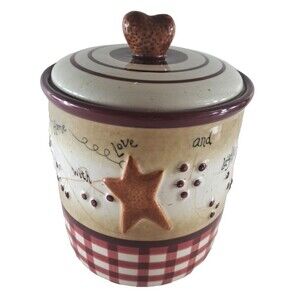 Vintage Linda Spivey Canister Hearts & Stars Red Gingham 2001 Blonder 7.5"